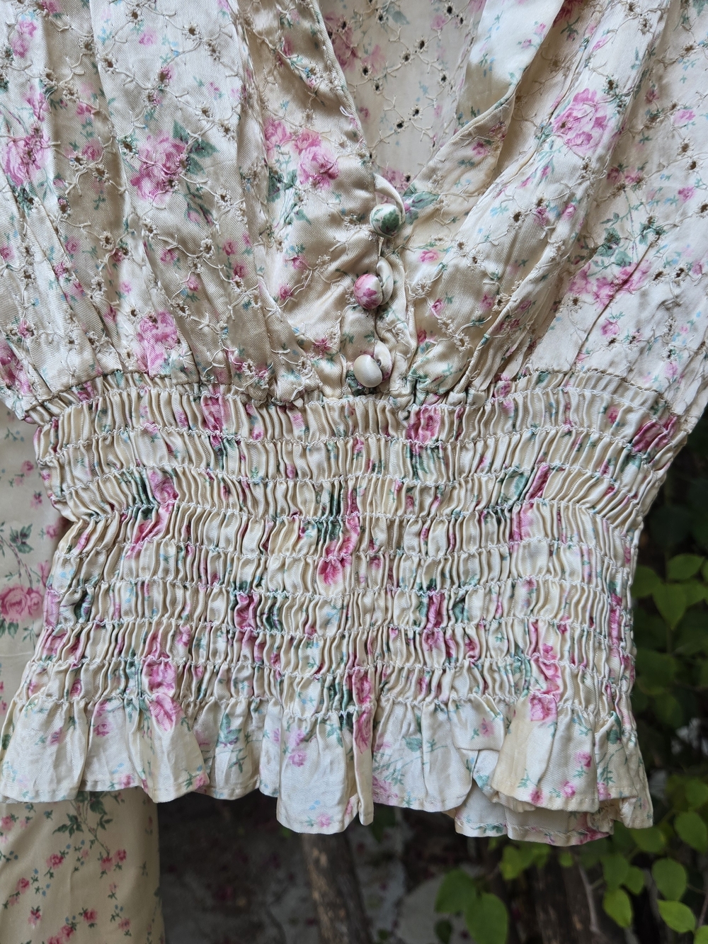 Vintage 60s 70s Does 30s Floral Top And Ultra Wide Leg Pant Suit Set XS S - Picture 4 of 16
